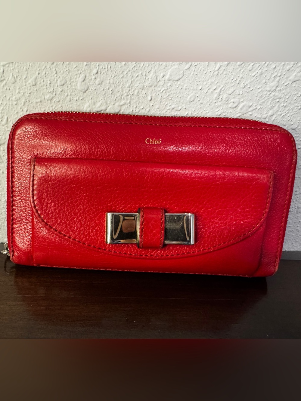 Chloé Red Leather Bow-Accent Wallet